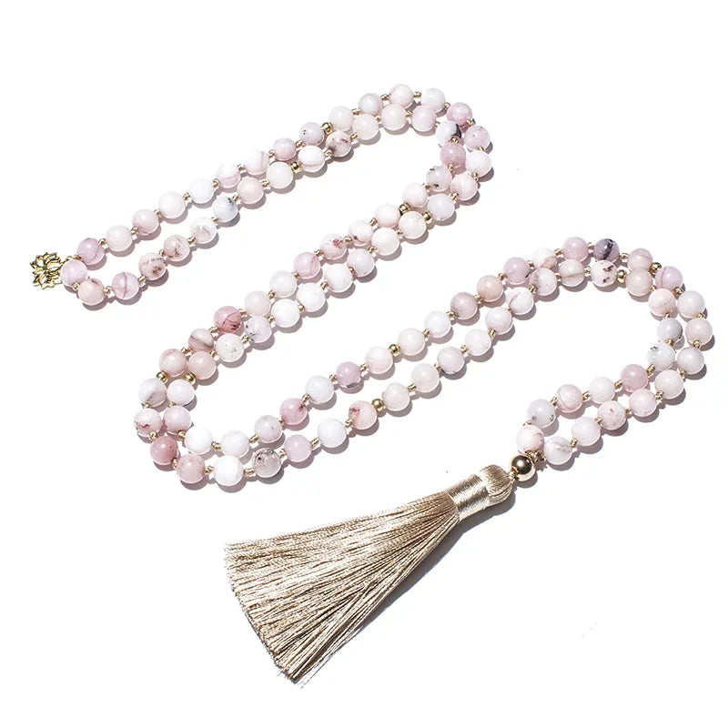 Pink Opal Mala Beads With Tassel & matching Bracelet with Charm