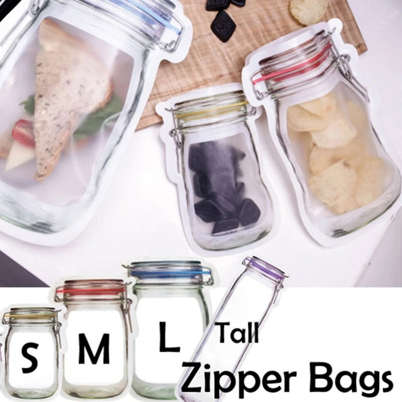 Reusable Mason Jar Bottles Food Storage Bags/Kitchen/Freezer Organiser with Ziplock