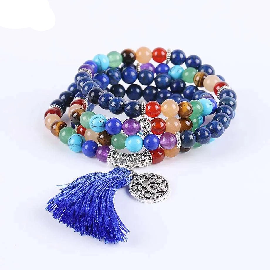 Assorted Semi Precious Stone Mala Beads with Tassel & Charm