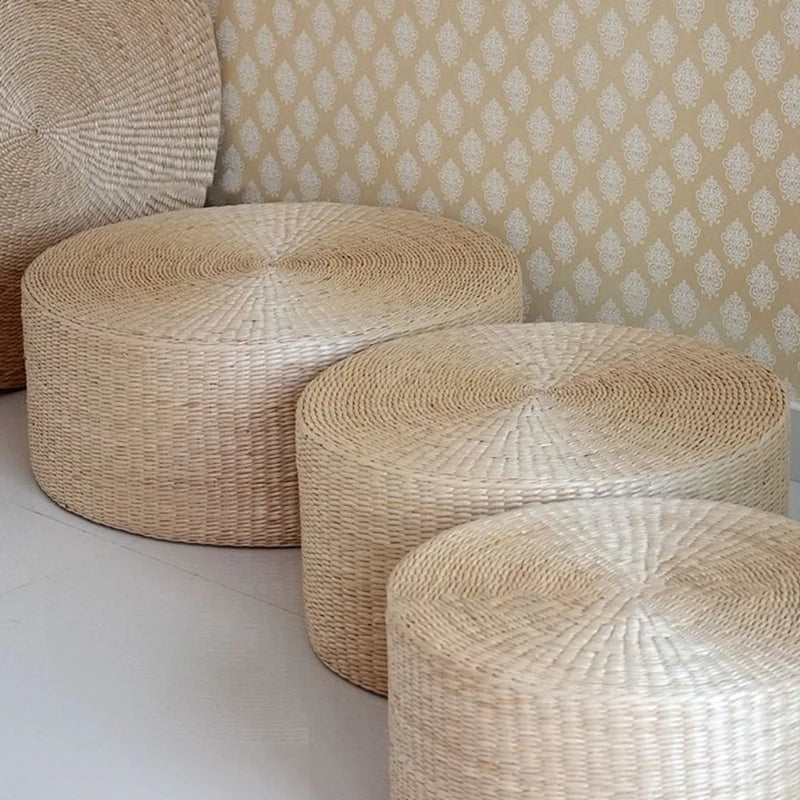 Eco-Friendly Round Straw Hand Woven Tatami Floor Cushion