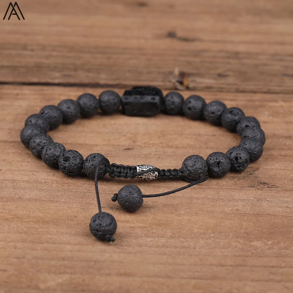 Natural Black Tourmaline & Lava Stone Mala Bead Bracelets