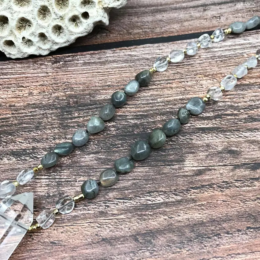 Natural Double Point Labradorite Mala Beads