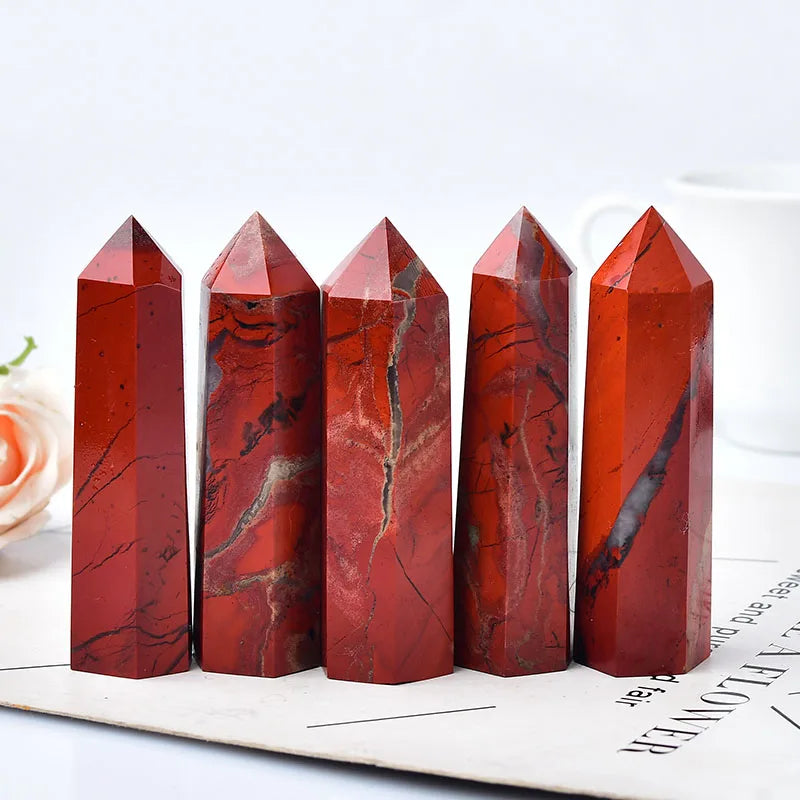 Natural Crystal Red jasper Healing Obelisk Quartz Energy Stone