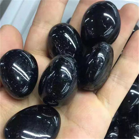 Natural Crystal Quartz Black Tourmaline Round Energy Healing Stone