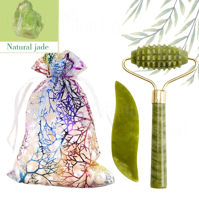 Gua Sha Natural Jad & Rose Quartz Crystal Tools