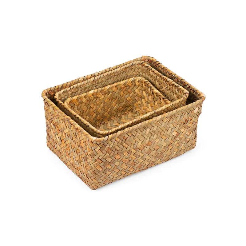 Eco-Friendly Rectangular Handwoven Natural Seagrass Wicker Storage Basket