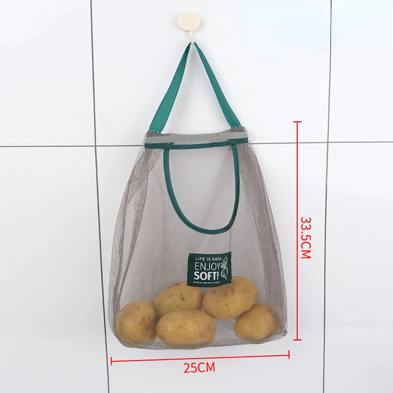 Mesh Net Reusable Fruit Vegetable Hanging Storage Bag: Organize Garlic, Onions, and More in Your Kitchen