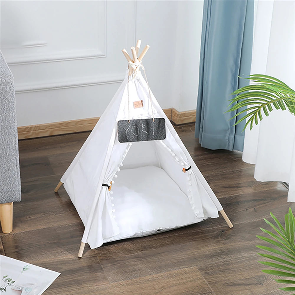 Cool Linen Nordic Style Pet Tepee with Blackboard Nameplate