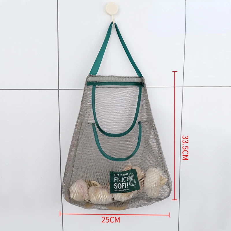 Mesh Net Reusable Fruit Vegetable Hanging Storage Bag: Organize Garlic, Onions, and More in Your Kitchen