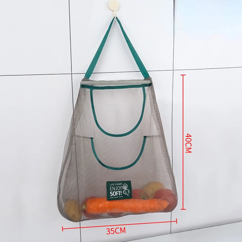 Mesh Net Reusable Fruit Vegetable Hanging Storage Bag: Organize Garlic, Onions, and More in Your Kitchen