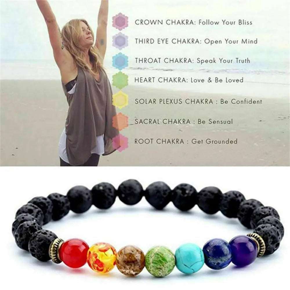 7 Chakra Bracelet Volcanic Rock Mala Beads for Anxiety Healing