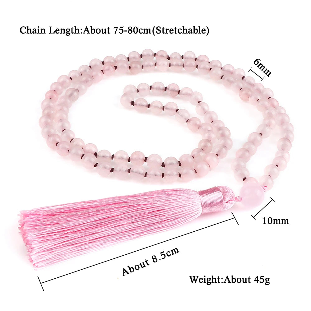 Pink Quartz Mala Beads with Tassel