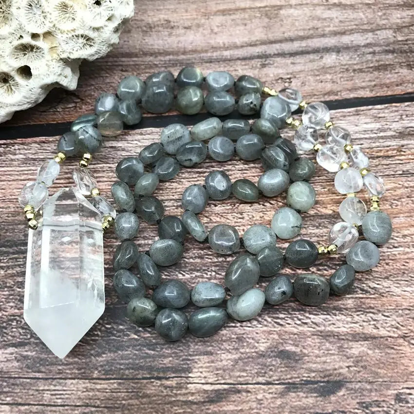 Natural Double Point Labradorite Mala Beads