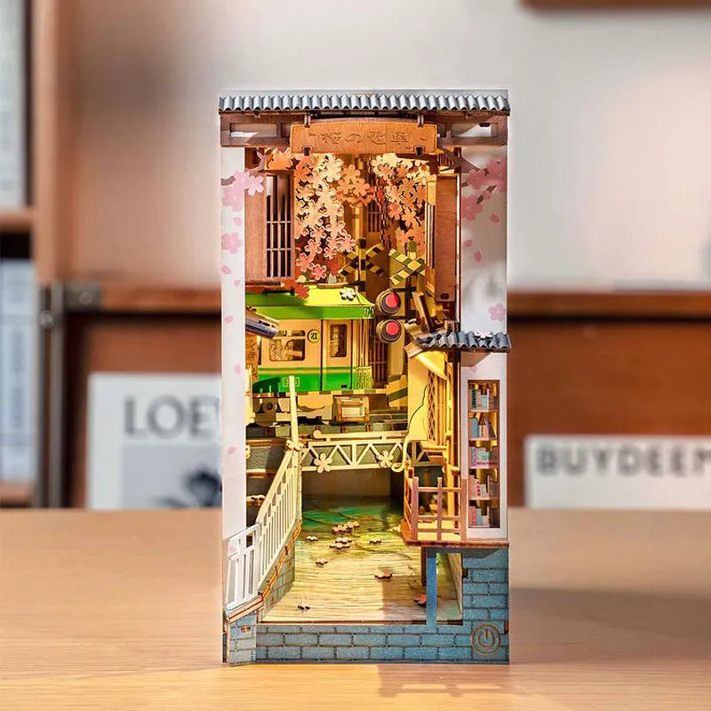 DIY Book Nook Craft Project Beautiful Wooden Miniature Doll House for Bookshelf