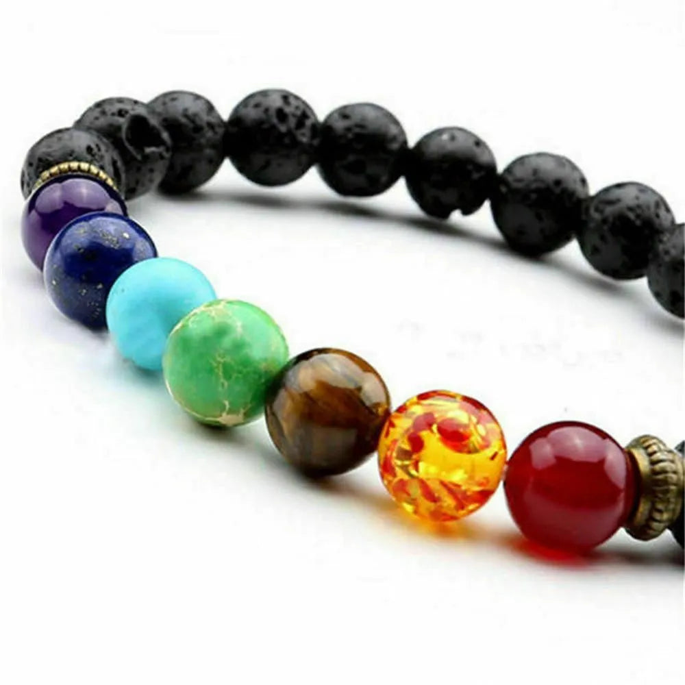 7 Chakra Bracelet Volcanic Rock Mala Beads for Anxiety Healing