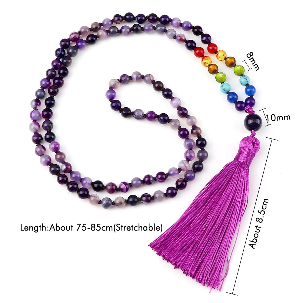 Natural Purple 7 Chakra Mala Beads with Tassel