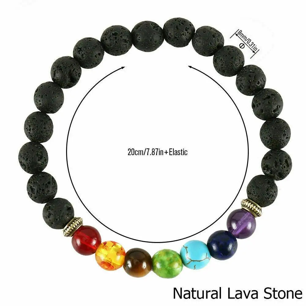 7 Chakra Bracelet Volcanic Rock Mala Beads for Anxiety Healing