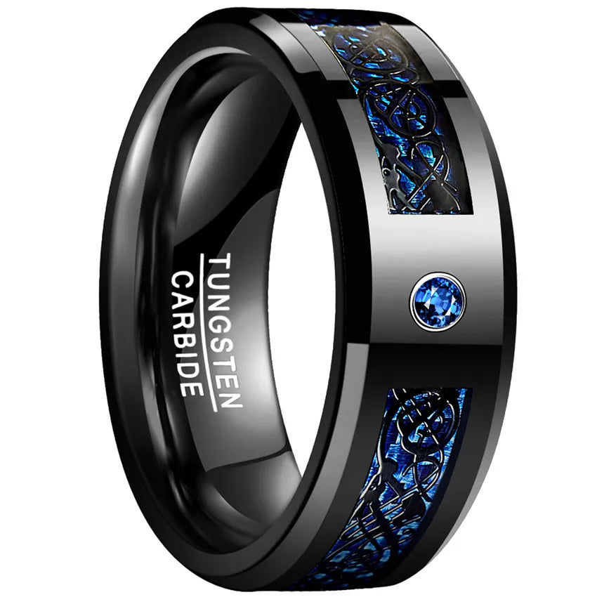 Black Dragon Carbon Fiber Blue Zircon Ring