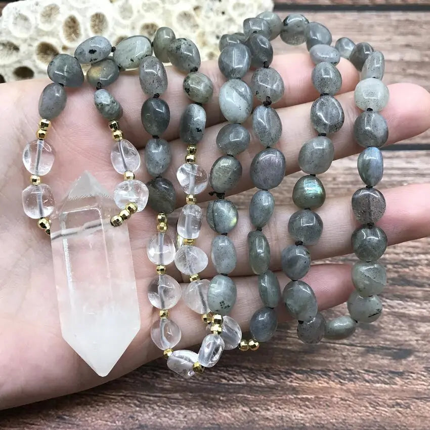 Natural Double Point Labradorite Mala Beads