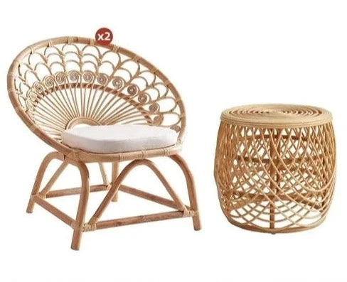 Peacock Chair x 2 + Side Table x 1 Style:Southeast Asia, Texture of material:Rattan, Additional features: Movable, Is it customizable: Yes