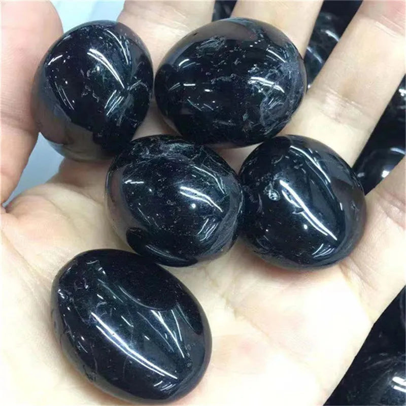 Natural Crystal Quartz Black Tourmaline Round Energy Healing Stone