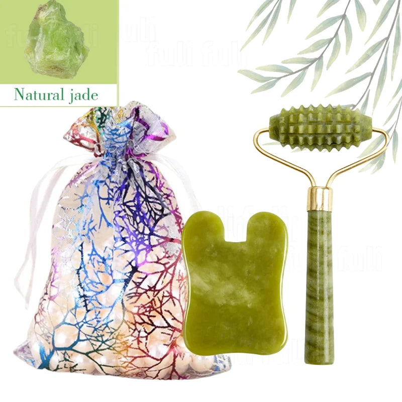 Gua Sha Natural Jad & Rose Quartz Crystal Tools