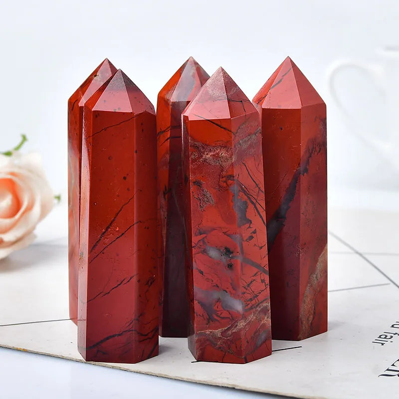 Natural Crystal Red jasper Healing Obelisk Quartz Energy Stone