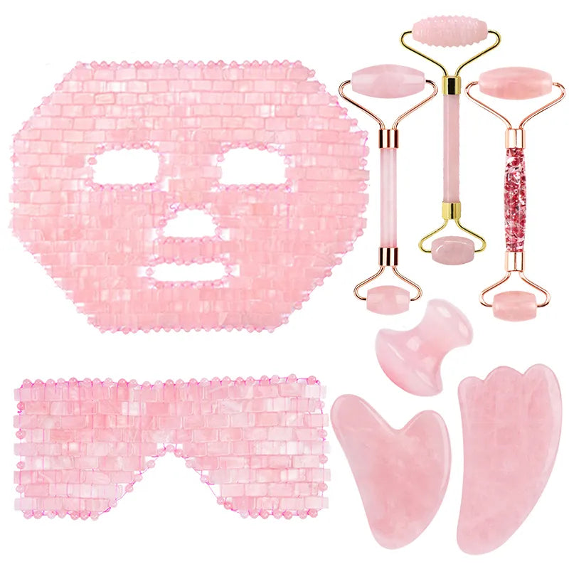 Natural Rose Quartz Gua Sha Set with Facemask