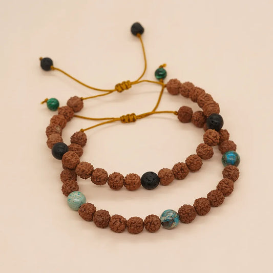 Rudraksha Bead Friendship Bracelets with Energy Healing Gemstones