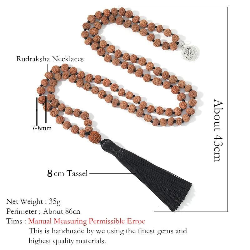 Natural Rudraksha Mala Beads with Tassel & Charm