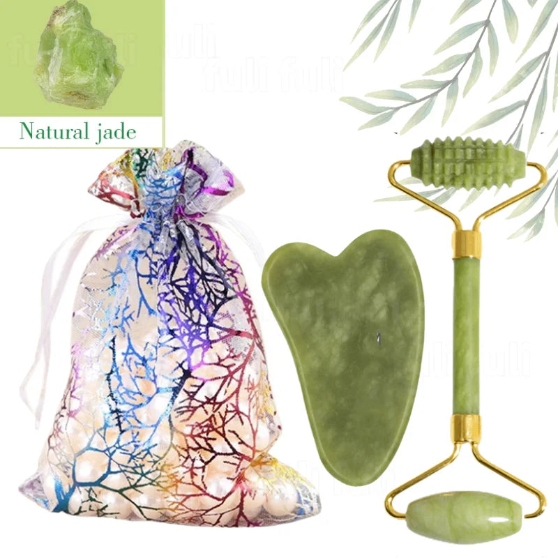 Gua Sha Natural Jad & Rose Quartz Crystal Tools