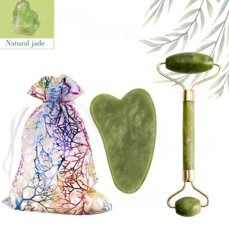 Gua Sha Natural Jad & Rose Quartz Crystal Tools