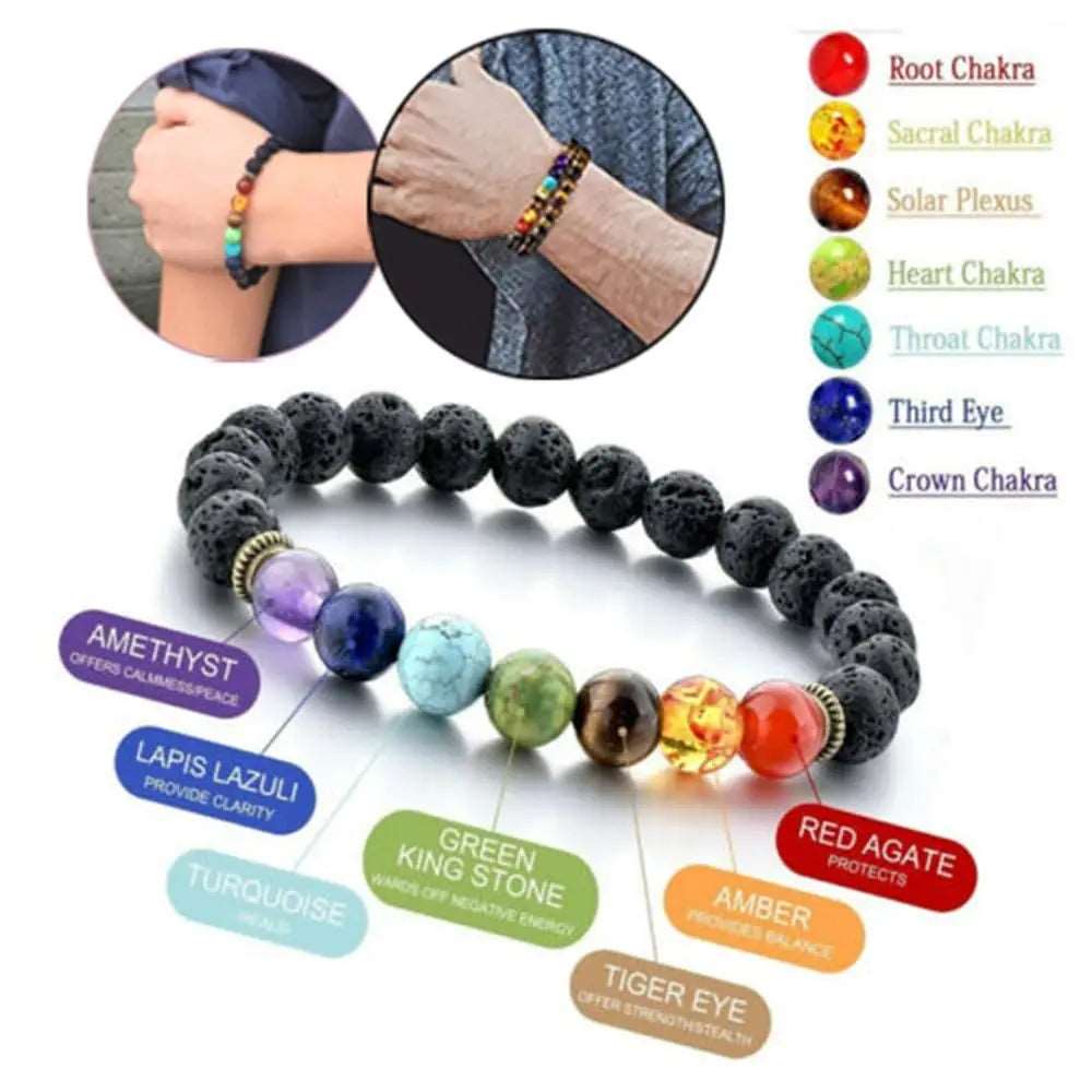 7 Chakra Bracelet Volcanic Rock Mala Beads for Anxiety Healing