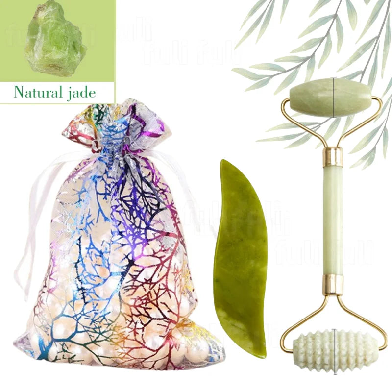 Gua Sha Natural Jad & Rose Quartz Crystal Tools