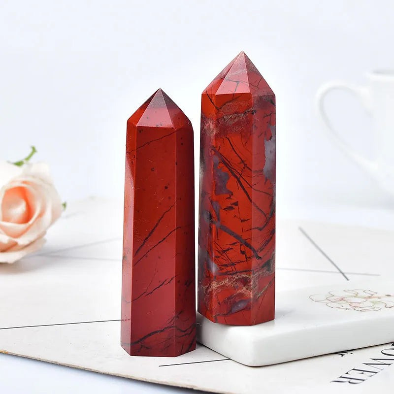 Natural Crystal Red jasper Healing Obelisk Quartz Energy Stone