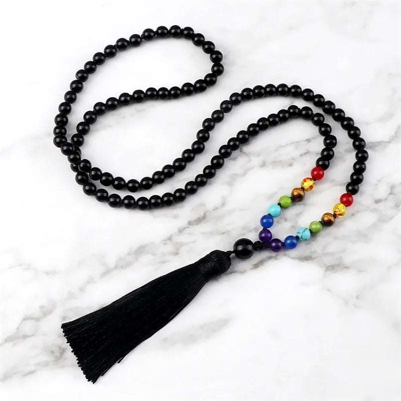 7 Chakra Natural Stone Mala Beads with Tassel