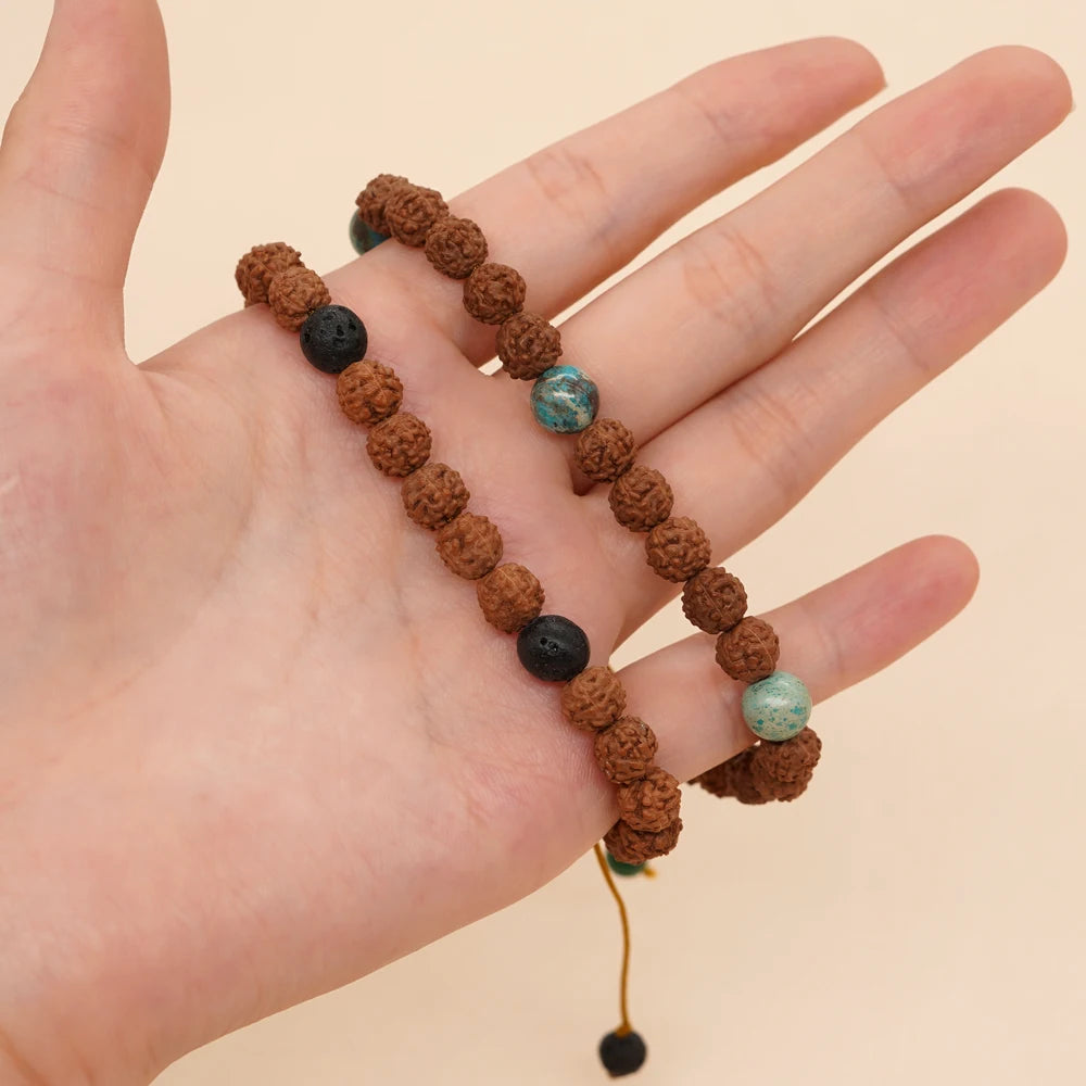 Rudraksha Bead Friendship Bracelets with Energy Healing Gemstones