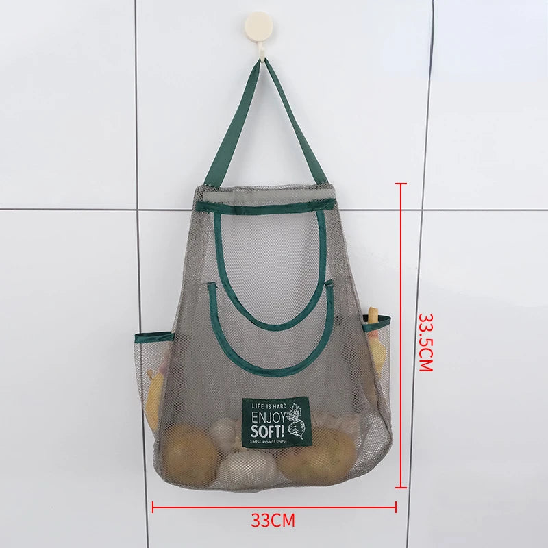 Mesh Net Reusable Fruit Vegetable Hanging Storage Bag: Organize Garlic, Onions, and More in Your Kitchen