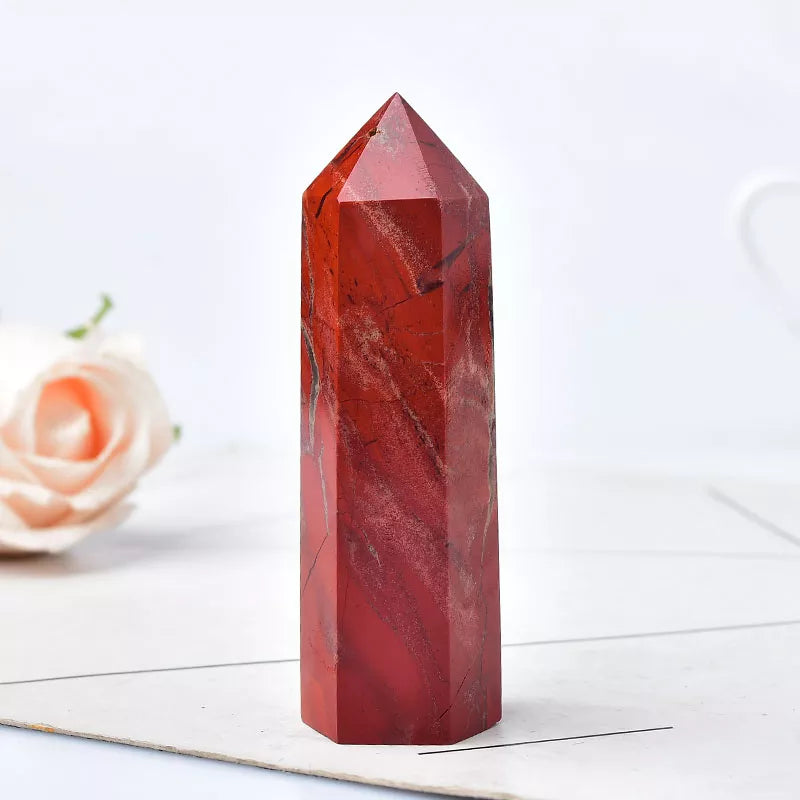 Natural Crystal Red jasper Healing Obelisk Quartz Energy Stone