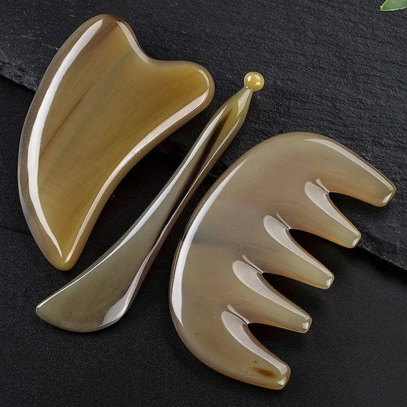 Natural Ox Horn Gua Sha Board Scraper Physical & Face Massage Beauty Tools