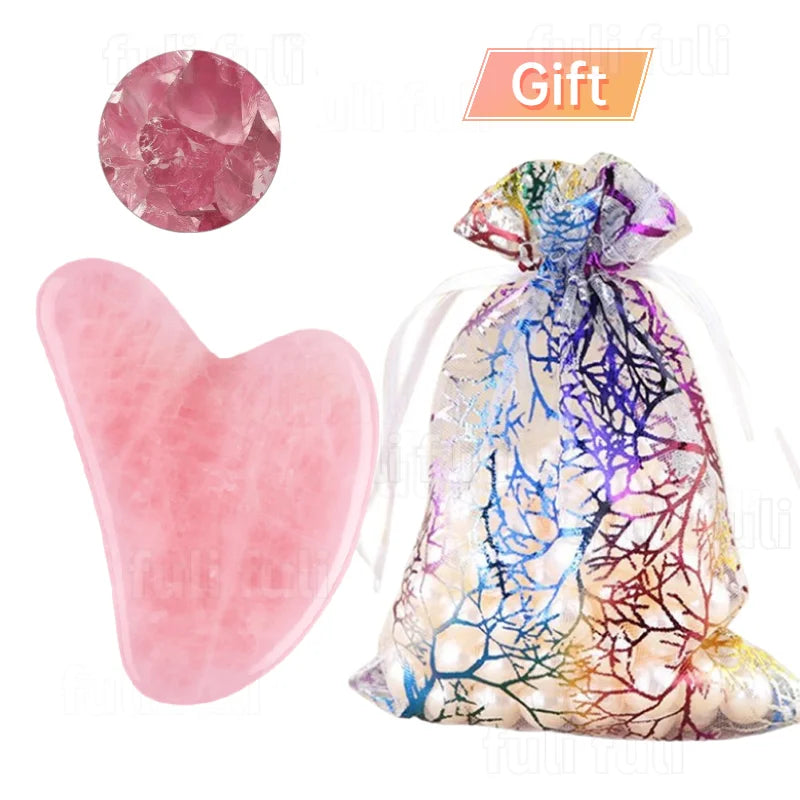 Gua Sha Natural Jad & Rose Quartz Crystal Tools