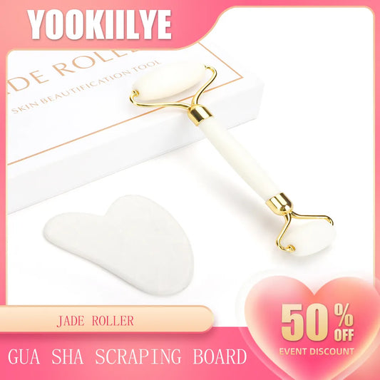 White Crystal Jade Gua Sha Roller Set