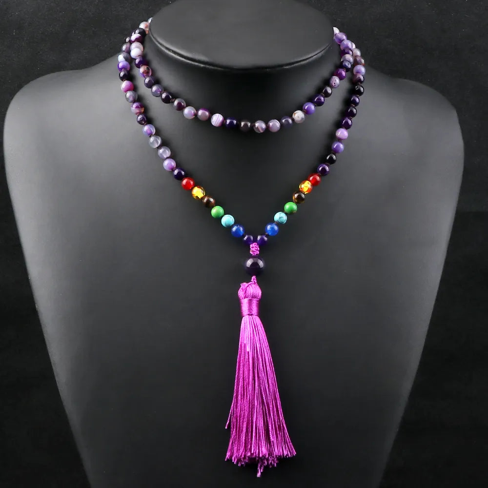 Natural Purple 7 Chakra Mala Beads with Tassel