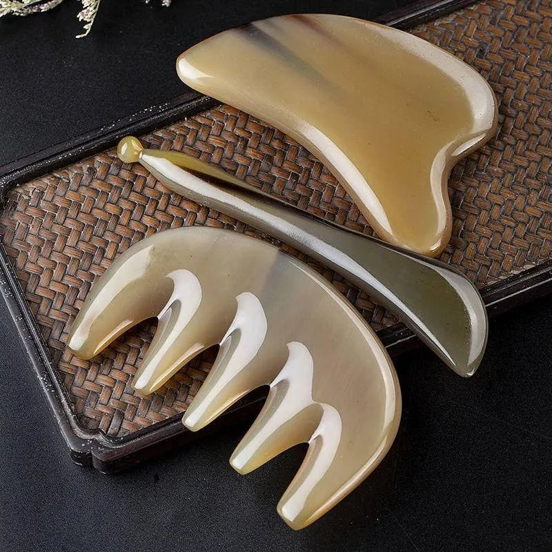 Natural Ox Horn Gua Sha Board Scraper Physical & Face Massage Beauty Tools