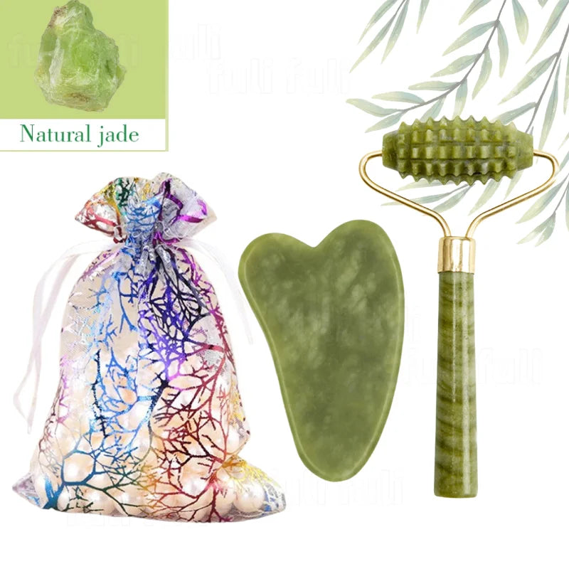 Gua Sha Natural Jad & Rose Quartz Crystal Tools