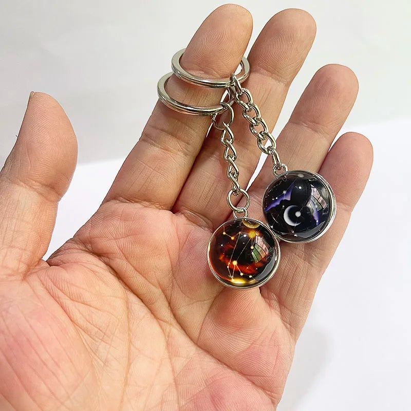 Constellation Starry Sky Luminous Glass Ball Keychain