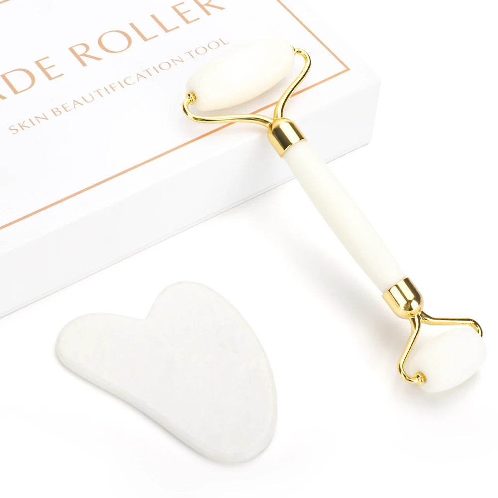 White Crystal Jade Gua Sha Roller Set