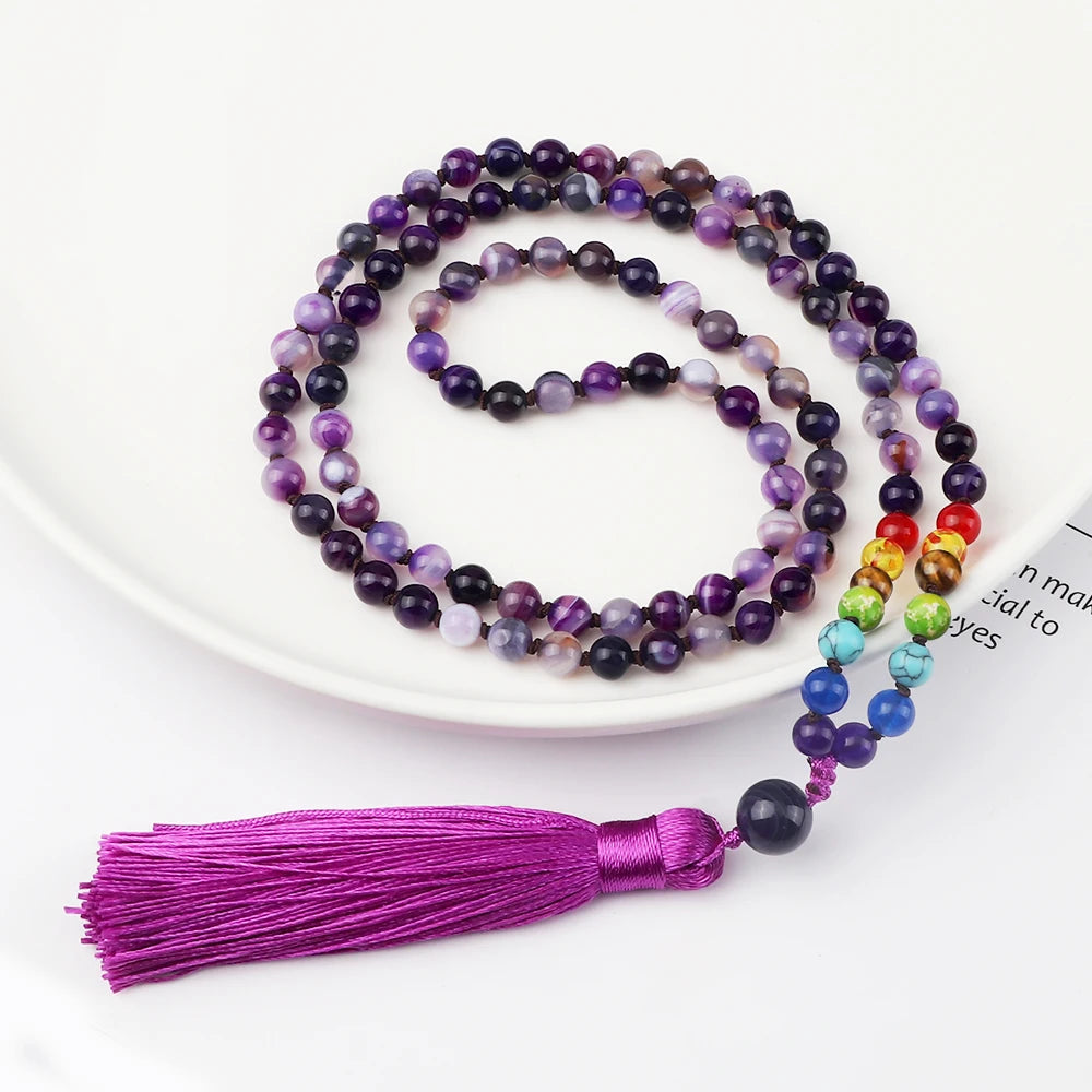 Natural Purple 7 Chakra Mala Beads with Tassel