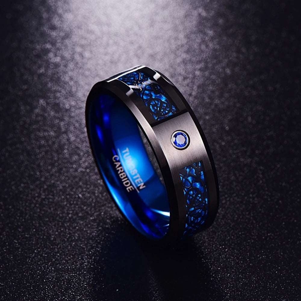 Black Dragon Carbon Fiber Blue Zircon Ring