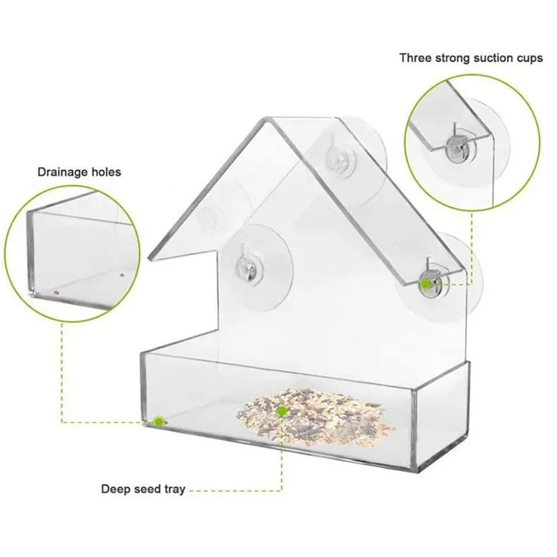 Acrylic Transparent Window Bird Feeder